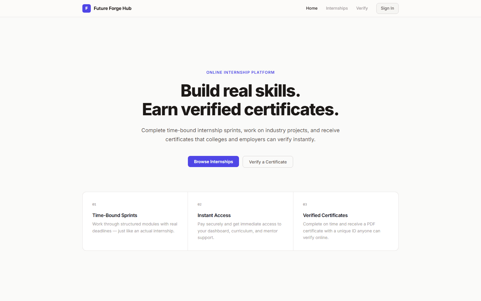 Future Forge Hub internship platform